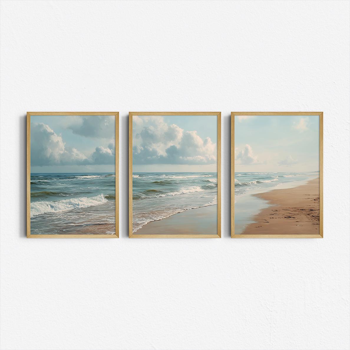 Abstract Canvas Set - 3'lü set Okyanus Plajı Triptik Baskılar