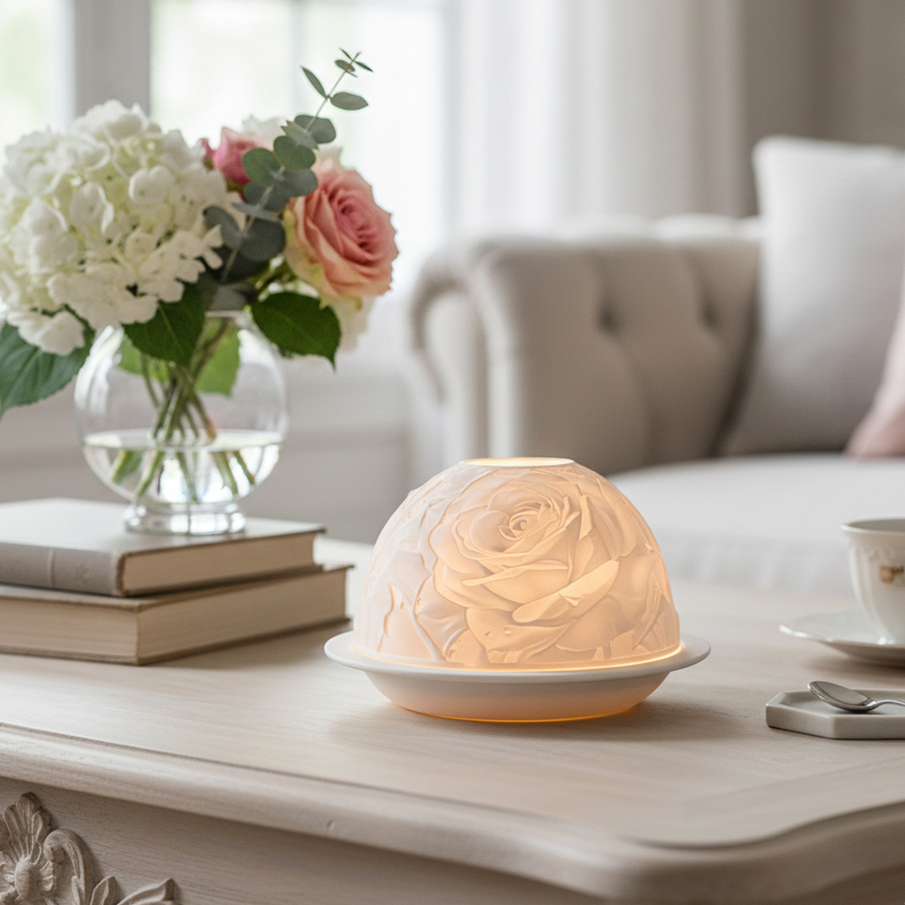 Candle Holder Decor - Zarif Gül Porselen Mumluk Sıcak Işık