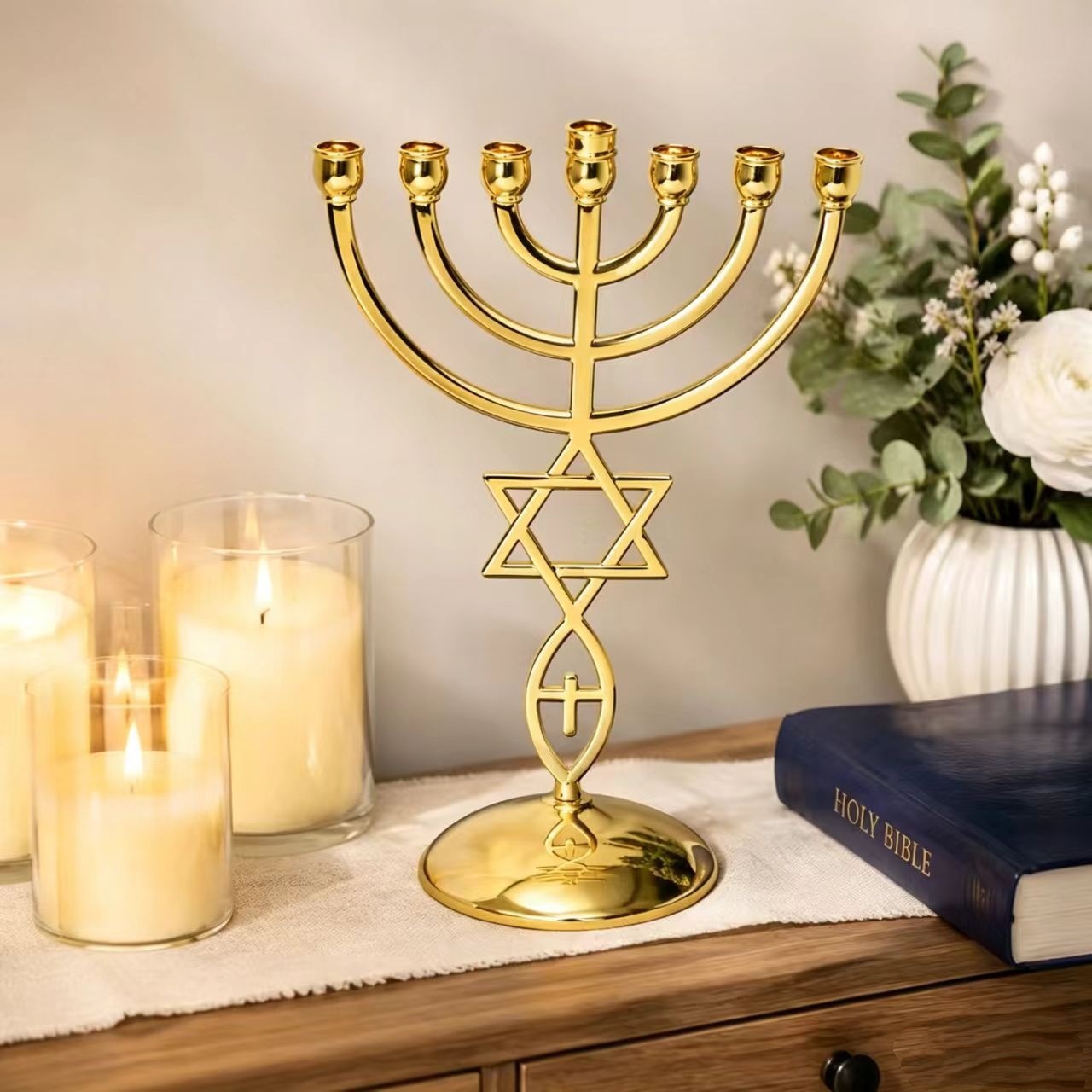 Candle Holder Decor - Hanuka Yedi Başlı Mumluk Seti Davut