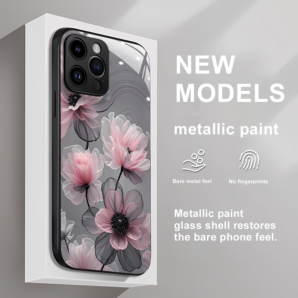 Vase Decor - Çiçek Desenli Temperli Cam Kılıf iPhone