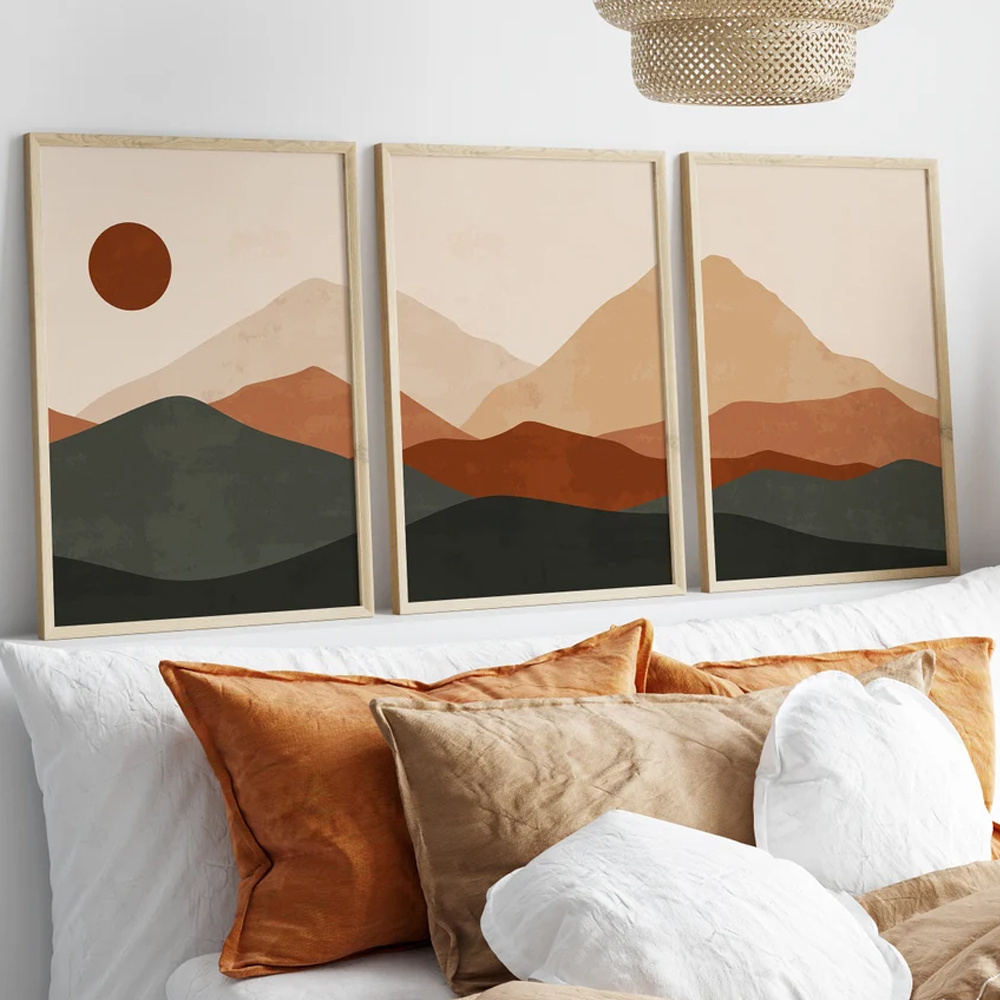 Abstract Canvas Set - 3 adet/takım Bohemian Soyut Gündoğumu Dağ