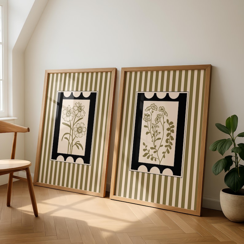 Abstract Canvas Set - 2 adet/set Bohem Tarzı Bitki Sanatı